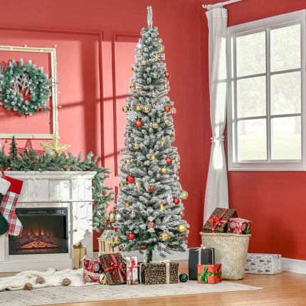 Slim Artificial Christmas Tree with Snowy Coating, 225 cm