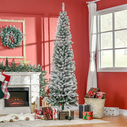 Slim Artificial Christmas Tree with Snowy Coating, 225 cm