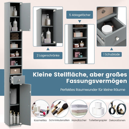 Slim Bathroom Cabinet, 2 Doors, 1 Drawer, Adjustable Shelves