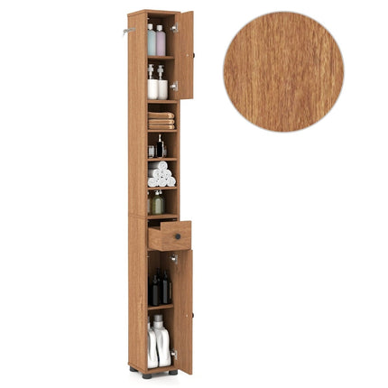 Slim Bathroom Cabinet with 2 Doors, Drawer & Adjustable Shelves