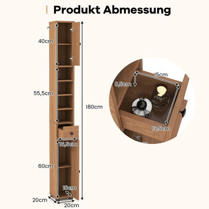 Slim Bathroom Cabinet with 2 Doors, Drawer & Adjustable Shelves