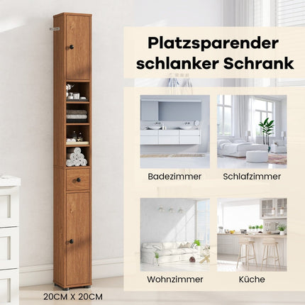 Slim Bathroom Cabinet with 2 Doors, Drawer & Adjustable Shelves