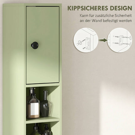 Slim Bathroom Cabinet with Drawer, 4 Shelves, Green, 20x20x180 cm