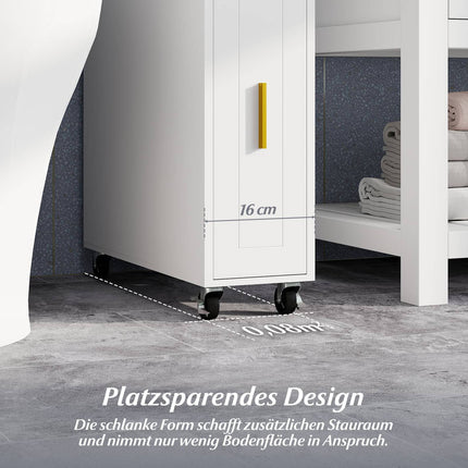 Slim Bathroom Cabinet with Drawer and Tissue Box, White