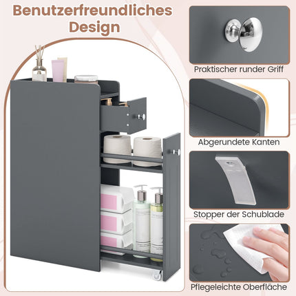 Slim Bathroom Cabinet with Drawers, Grey, Space-Saving Design