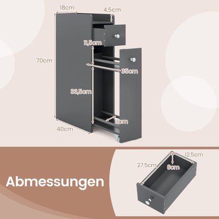 Slim Bathroom Cabinet with Drawers, Grey, Space-Saving Design