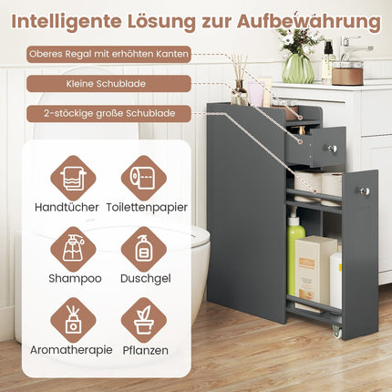 Slim Bathroom Cabinet with Drawers, Grey, Space-Saving Design