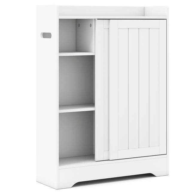 Slim Bathroom Floor Cabinet With Sliding Doors, Toilet Paper Holders