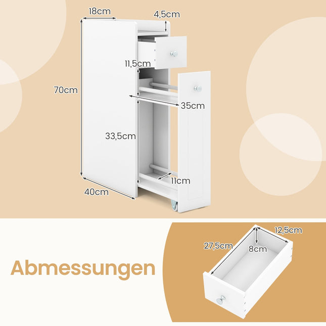 Slim Bathroom Storage Cabinet with Drawers, White, 4-Tier