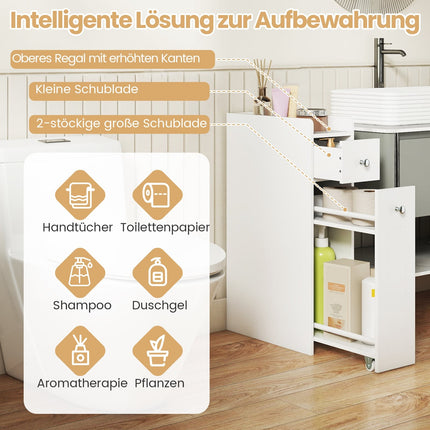 Slim Bathroom Storage Cabinet with Drawers, White, 4-Tier