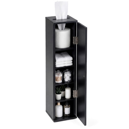 Slim Black Bathroom Cabinet, 16cm Wide, 3 Shelves