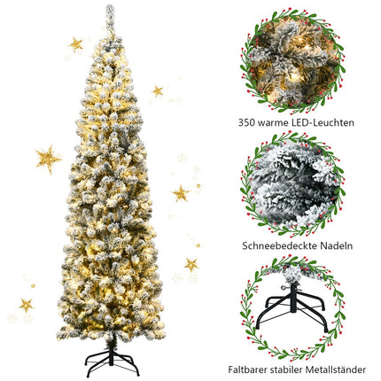 Slim Christmas Tree with Snow, 225 cm, 350 LED Lights