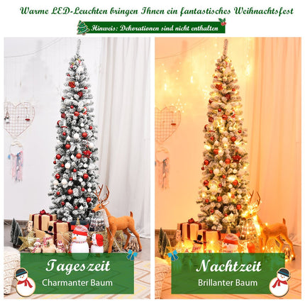 Slim Christmas Tree with Snow, 225 cm, 350 LED Lights