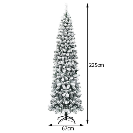 Slim Christmas Tree with Snow, 225 cm, 350 LED Lights