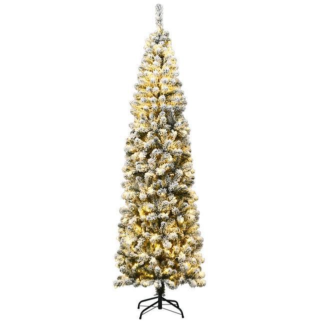 Slim Christmas Tree with Snow, 225 cm, 350 LED Lights