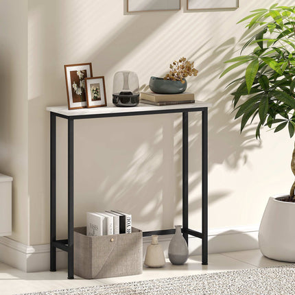 Slim Console Table, Marble-Look Top, 24 cm Depth