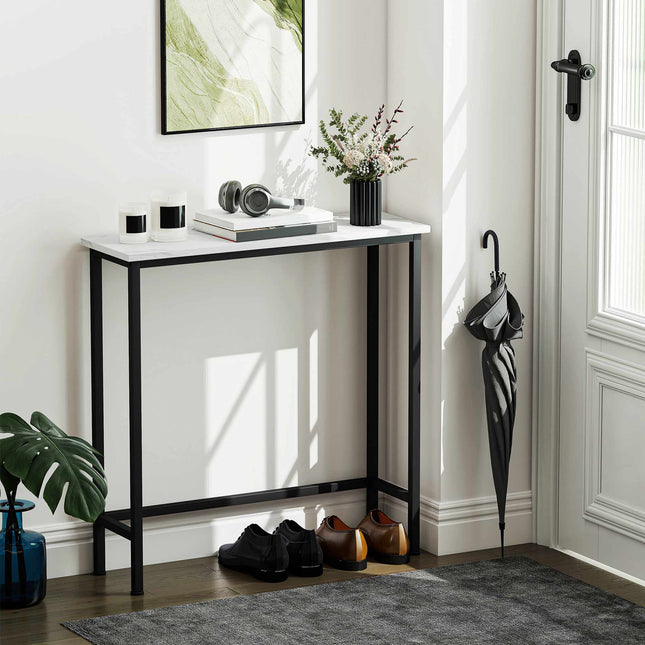 Slim Console Table, Marble-Look Top, 24 cm Depth