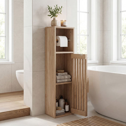 Slim Freestanding Bathroom Cabinet with Toilet Paper Holder