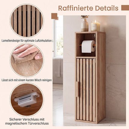 Slim Freestanding Bathroom Cabinet with Toilet Paper Holder