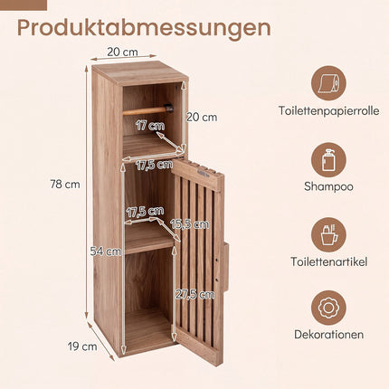 Slim Freestanding Bathroom Cabinet with Toilet Paper Holder
