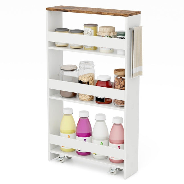 Slim Kitchen Trolley, 4-Tier Rolling Storage Cart, White