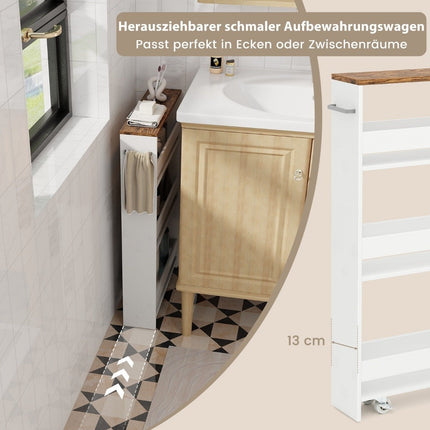 Slim Kitchen Trolley, 4-Tier Rolling Storage Cart, White