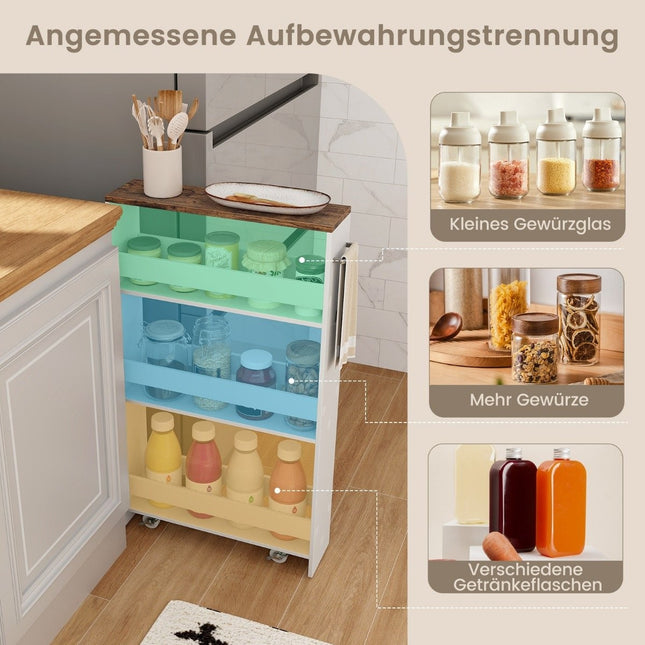 Slim Kitchen Trolley, 4-Tier Rolling Storage Cart, White