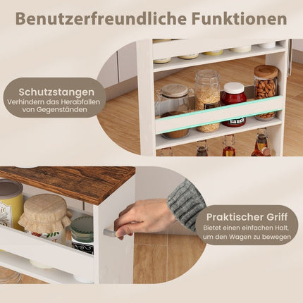 Slim Kitchen Trolley, 4-Tier Rolling Storage Cart, White