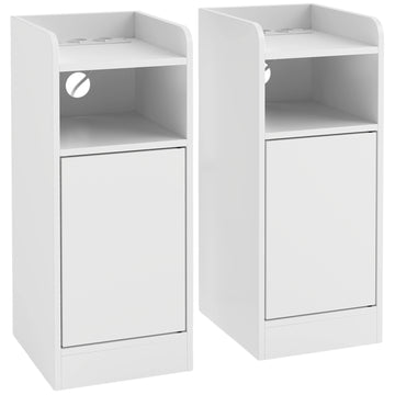 Slim Nightstand Set of 2 with Charging Station, Adjustable Shelf