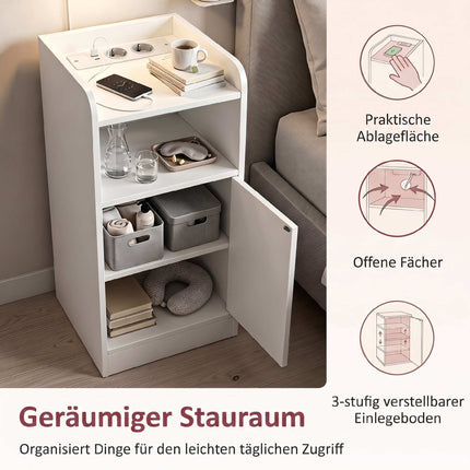 Slim Nightstand Set of 2 with Charging Station, Adjustable Shelf