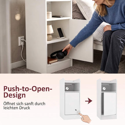 Slim Nightstand Set of 2 with Charging Station, Adjustable Shelf