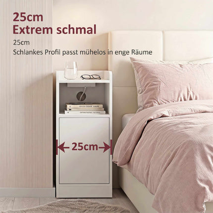 Slim Nightstand Set of 2 with Charging Station, Adjustable Shelf