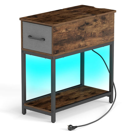 Slim Nightstand with LED Lights and Charging Station