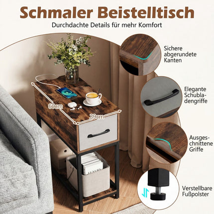 Slim Nightstand with LED Lights and Charging Station