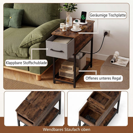 Slim Nightstand with LED Lights and Charging Station