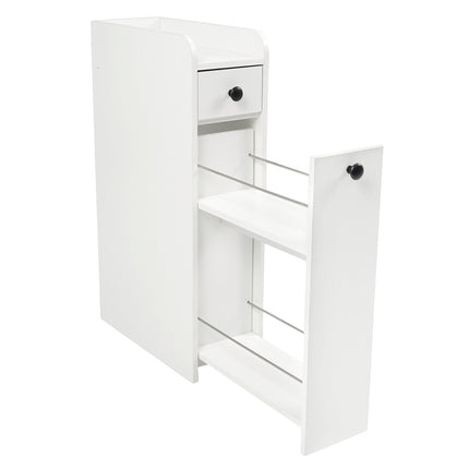 Slim Rolling Bathroom Cabinet with Open Shelf & 2 Drawers