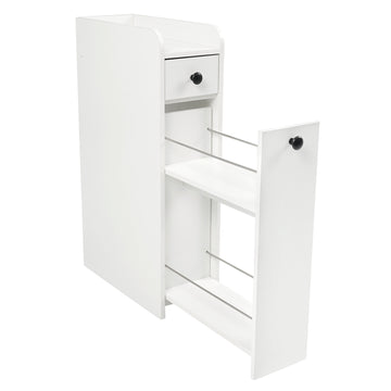Slim Rolling Bathroom Cabinet with Open Shelf & 2 Drawers