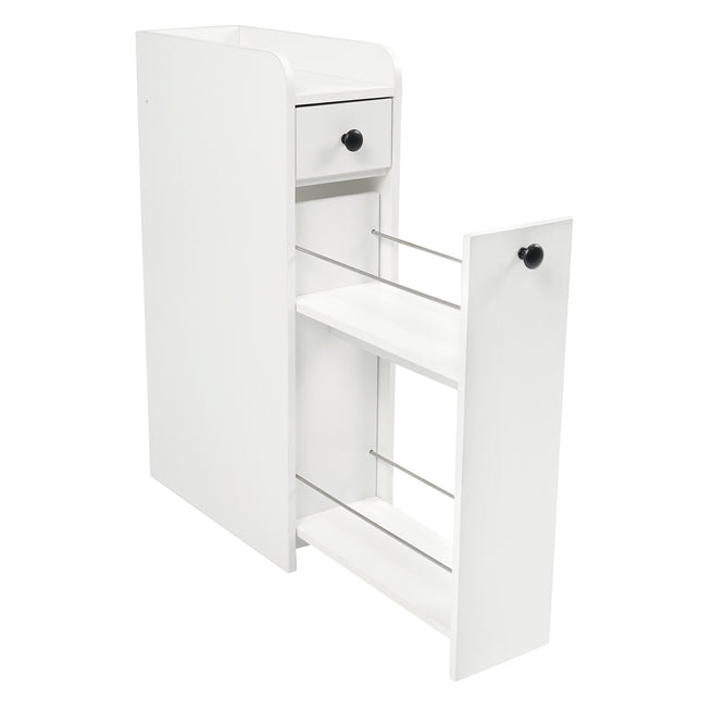 Slim Rolling Bathroom Cabinet with Open Shelf & 2 Drawers