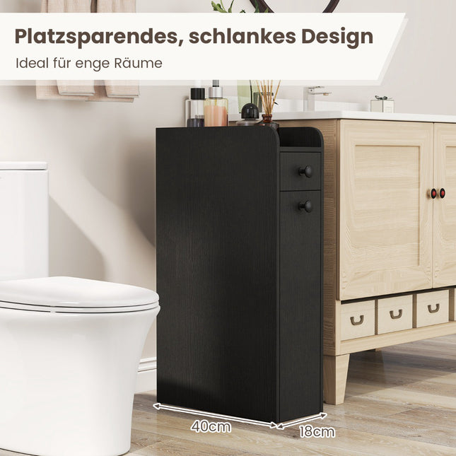 Slim Rolling Bathroom Cabinet with Open Shelf & 2 Drawers