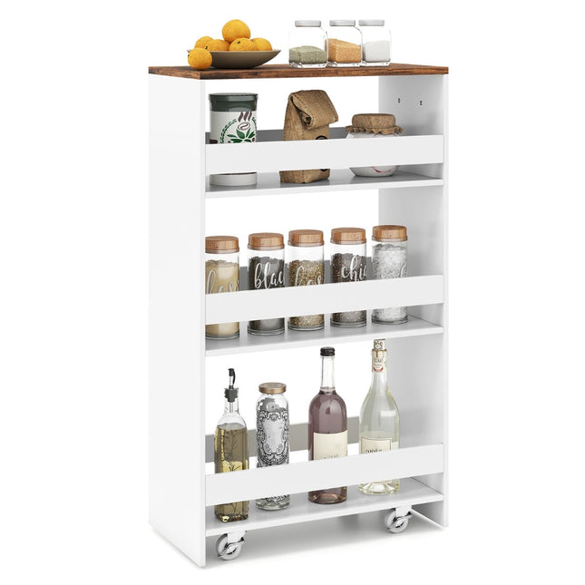 Slim Rolling Kitchen Cart with Charging Station, 4-Tier Organizer