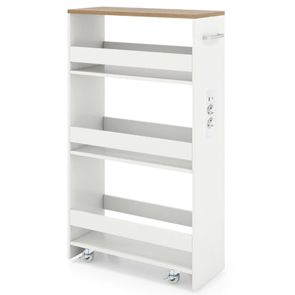 Slim Rolling Storage Cart – 4-Tier, 20 cm, White/Natural