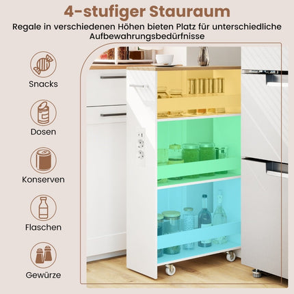 Slim Rolling Storage Cart – 4-Tier, 20 cm, White/Natural