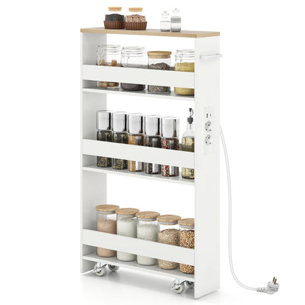 Slim Rolling Storage Cart with Charging Station, 4-Tier, 13cm