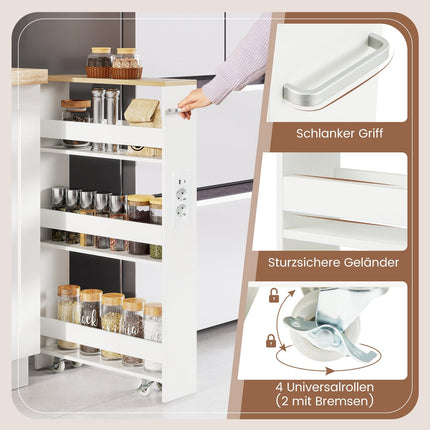 Slim Rolling Storage Cart with Charging Station, 4-Tier, 13cm