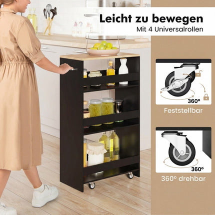 Slim Rolling Storage Cart with Charging Station, 4-Tier, Black