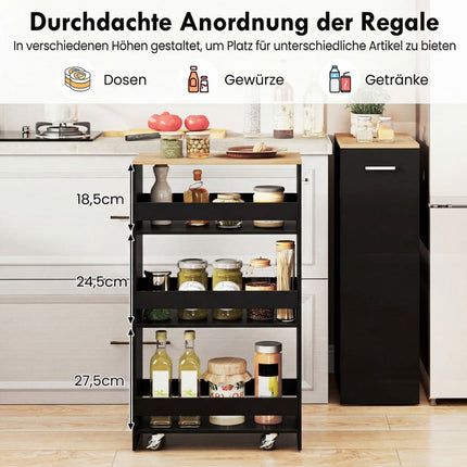 Slim Rolling Storage Cart with Charging Station, 4-Tier, Black