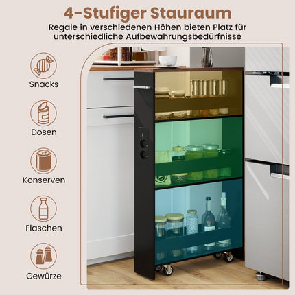 Slim Rolling Storage Cart with Charging Station, 4-Tier, Black