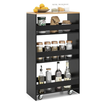 Slim Rolling Storage Cart with Charging Station, 4-Tier, Black