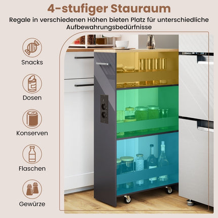 Slim Rolling Storage Cart with Charging Station, 4-Tier, Gray