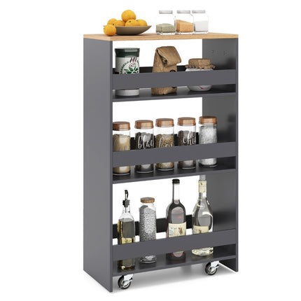Slim Rolling Storage Cart with Charging Station, 4-Tier, Grey